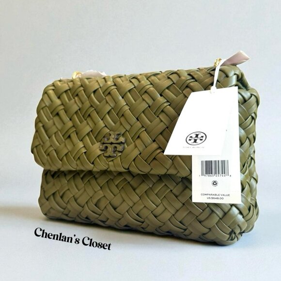Tory Burch Woven Chain Shoulder Bag Olive Green Leather With Gold Chain  NWT - Picture 5 of 13
